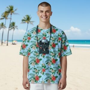 Polaroid // Hawaiian Flower & Camera Print Tshirt // Tropical